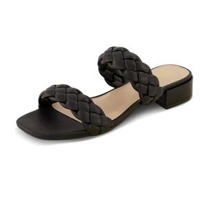 CUSHIONAIRE Nan Black Braided Two Strap Low Block Heel Slide Sandals Womens 7.5